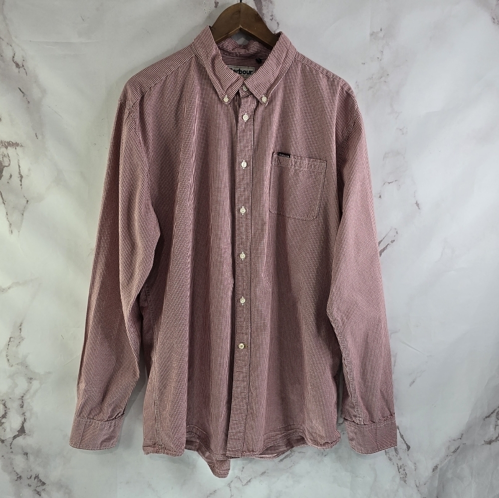 Barbour Shirt Mens XXL Red White Gingham Button Down Maxx Plaid Long Sleeve